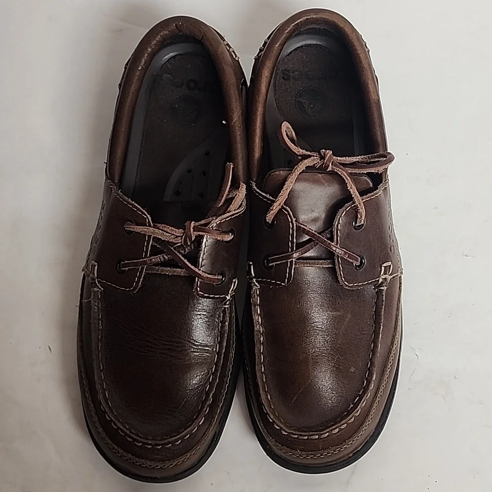 Crocs Leather Harborline Moccasin Mens Brown Boat Shoes Size M11